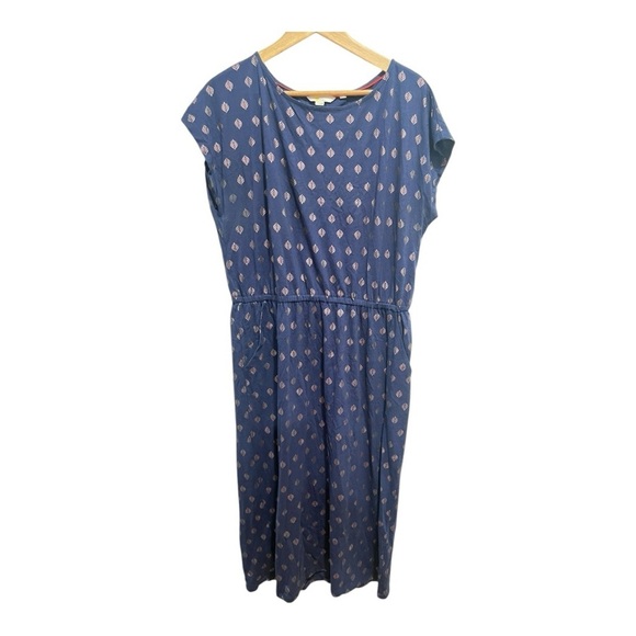 Boden Midi T-Shirt Dress Pockets Odile Jersey French Navy Palm Tile Foil sz 12p - Picture 4 of 13
